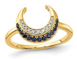 1/8 Carat (ctw) Natural Blue Sapphire Moon Ring in 14K Yellow Gold with Accent Diamonds